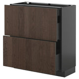 METOD / KNIVSHULT base cab with 2 fronts/3 drawers, black-grey/Sinarp brown, 80x37 cm