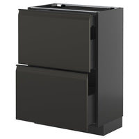METOD / KNIVSHULT base cab with 2 fronts/3 drawers, black-grey/Upplöv matt anthracite, 60x37 cm