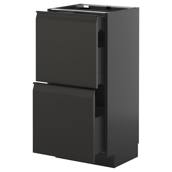 METOD / KNIVSHULT base cab with 2 fronts/3 drawers, black-grey/Upplöv matt anthracite, 40x37 cm