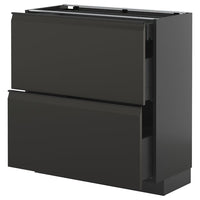 METOD / KNIVSHULT base cab with 2 fronts/3 drawers, black-grey/Upplöv matt anthracite, 80x37 cm