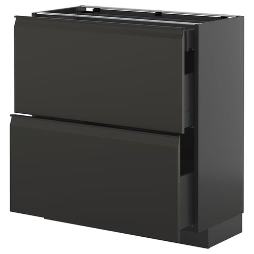 METOD / KNIVSHULT - METOD / KNIVSHULT Base cab with 2 fronts/3 drawers, black-grey/Upplöv matt anthracite, 80x37 cm