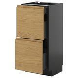 METOD / KNIVSHULT base cab with 2 fronts/3 drawers, black-grey/Voxtorp oak effect, 40x37 cm
