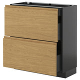 METOD / KNIVSHULT base cab with 2 fronts/3 drawers, black-grey/Voxtorp oak effect, 80x37 cm