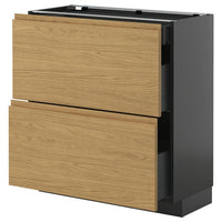 METOD / KNIVSHULT base cab with 2 fronts/3 drawers, black-grey/Voxtorp oak effect, 80x37 cm