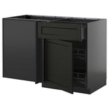 METOD / KNIVSHULT corner base cab w drawer and p-out, black-grey/Lerhyttan black stained, 128x68 cm