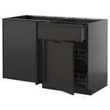 METOD / KNIVSHULT corner base cab w drawer and p-out, black-grey/Upplöv matt anthracite, 128x68 cm