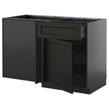METOD / KNIVSHULT corner base cab w drawer and shelf, black-grey/Lerhyttan black stained, 128x68 cm