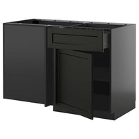 METOD / KNIVSHULT corner base cab w drawer and shelf, black-grey/Lerhyttan black stained, 128x68 cm