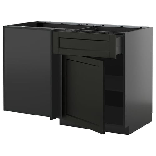 METOD / KNIVSHULT - METOD / KNIVSHULT Corner base cab w drawer and shelf, black-grey/Lerhyttan black stained, 128x68 cm