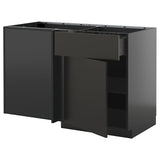 METOD / KNIVSHULT corner base cab w drawer and shelf, black-grey/Nickebo matt anthracite, 128x68 cm