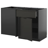 METOD / KNIVSHULT corner base cab w drawer and shelf, black-grey/Upplöv matt anthracite, 128x68 cm
