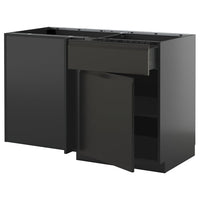 METOD / KNIVSHULT corner base cab w drawer and shelf, black-grey/Upplöv matt anthracite, 128x68 cm