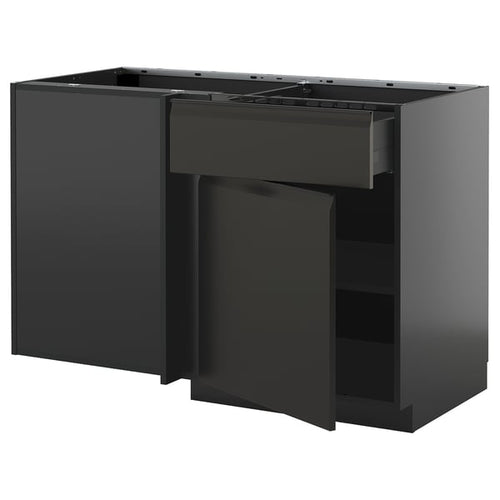 METOD / KNIVSHULT - METOD / KNIVSHULT Corner base cab w drawer and shelf, black-grey/Upplöv matt anthracite, 128x68 cm
