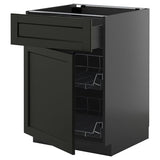 METOD / KNIVSHULT base cab w wire basket/drawer/door, black-grey/Lerhyttan black stained, 60x60 cm