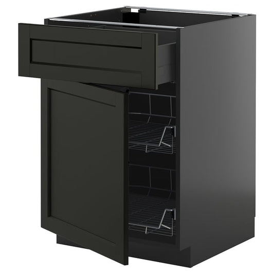 METOD / KNIVSHULT - METOD / KNIVSHULT Base cab w wire basket/drawer/door, black-grey/Lerhyttan black stained, 60x60 cm