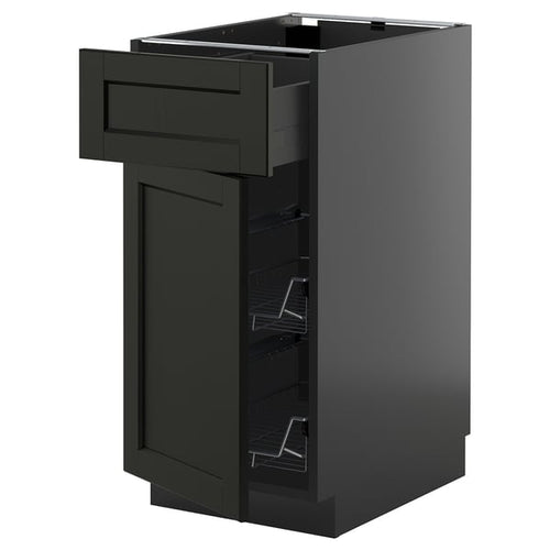 METOD / KNIVSHULT - METOD / KNIVSHULT Base cab w wire basket/drawer/door, black-grey/Lerhyttan black stained, 40x60 cm