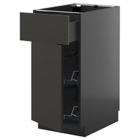 METOD / KNIVSHULT base cab w wire basket/drawer/door, black-grey/Nickebo matt anthracite, 40x60 cm