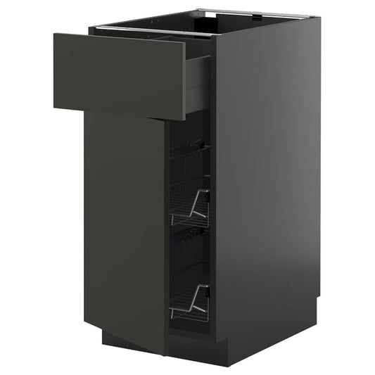 METOD / KNIVSHULT - METOD / KNIVSHULT Base cab w wire basket/drawer/door, black-grey/Nickebo matt anthracite, 40x60 cm