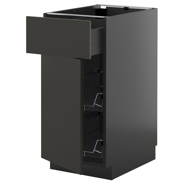 METOD / KNIVSHULT base cab w wire basket/drawer/door, black-grey/Nickebo matt anthracite, 40x60 cm