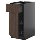 METOD / KNIVSHULT base cab w wire basket/drawer/door, black-grey/Sinarp brown, 40x60 cm