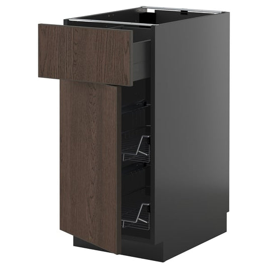 METOD / KNIVSHULT - METOD / KNIVSHULT Base cab w wire basket/drawer/door, black-grey/Sinarp brown, 40x60 cm
