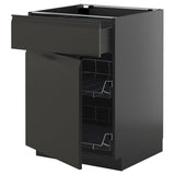 METOD / KNIVSHULT base cab w wire basket/drawer/door, black-grey/Upplöv matt anthracite, 60x60 cm