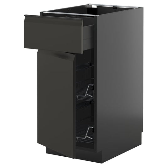 METOD / KNIVSHULT - METOD / KNIVSHULT Base cab w wire basket/drawer/door, black-grey/Upplöv matt anthracite, 40x60 cm