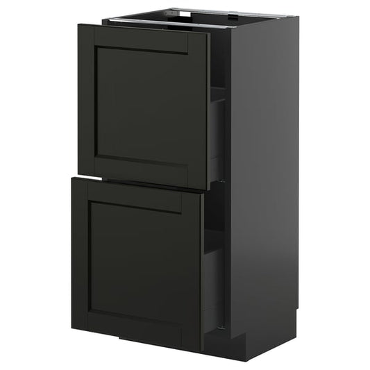 METOD / KNIVSHULT - METOD / KNIVSHULT Base cabinet with 2 drawers, black-grey/Lerhyttan black stained, 40x37 cm