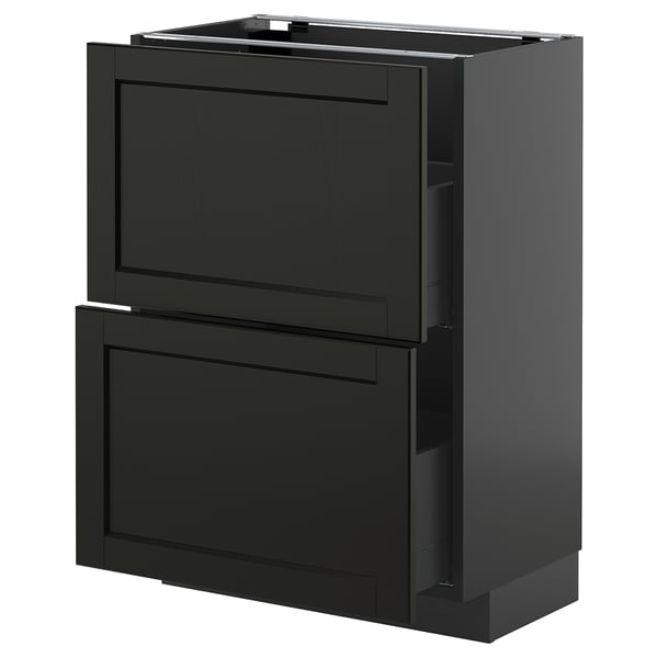 METOD / KNIVSHULT - METOD / KNIVSHULT Base cabinet with 2 drawers, black-grey/Lerhyttan black stained, 60x37 cm