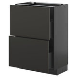 METOD / KNIVSHULT base cabinet with 2 drawers, black-grey/Nickebo matt anthracite, 60x37 cm