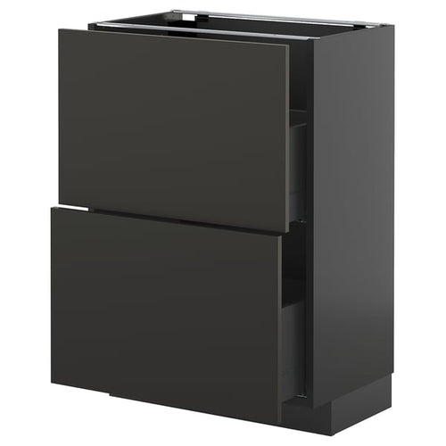 METOD / KNIVSHULT - METOD / KNIVSHULT Base cabinet with 2 drawers, black-grey/Nickebo matt anthracite, 60x37 cm