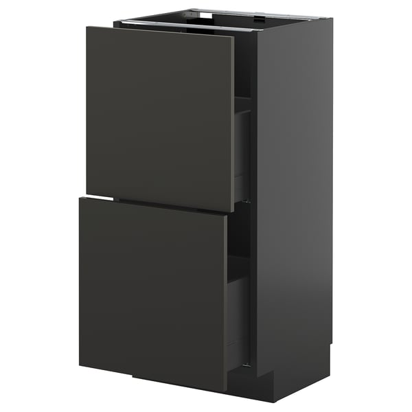 METOD / KNIVSHULT - METOD / KNIVSHULT Base cabinet with 2 drawers, black-grey/Nickebo matt anthracite, 40x37 cm