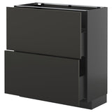 METOD / KNIVSHULT base cabinet with 2 drawers, black-grey/Nickebo matt anthracite, 80x37 cm