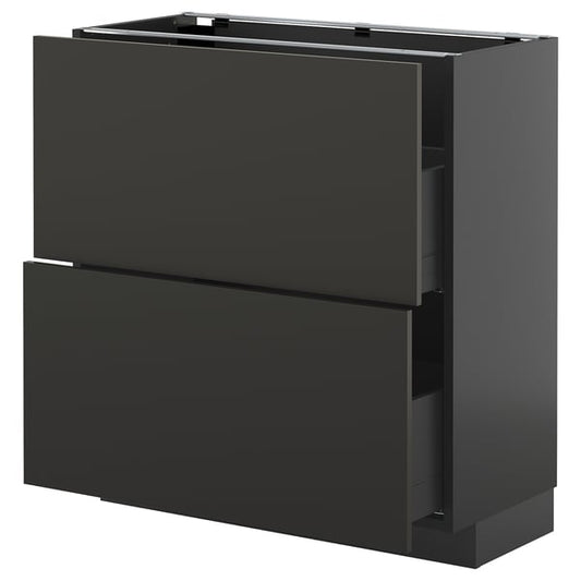 METOD / KNIVSHULT - METOD / KNIVSHULT Base cabinet with 2 drawers, black-grey/Nickebo matt anthracite, 80x37 cm