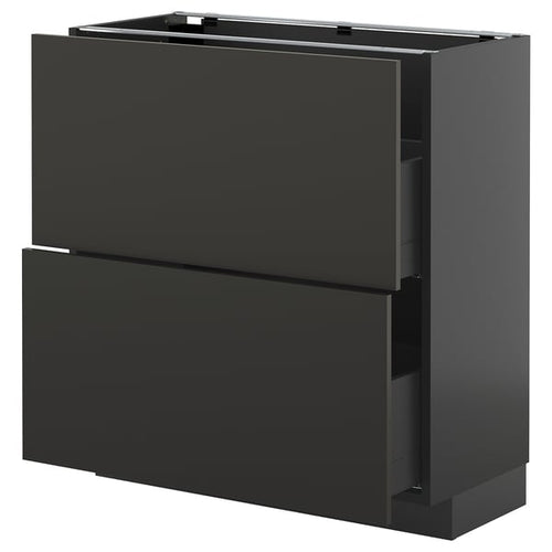 METOD / KNIVSHULT - METOD / KNIVSHULT Base cabinet with 2 drawers, black-grey/Nickebo matt anthracite, 80x37 cm