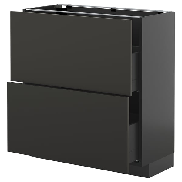METOD / KNIVSHULT - METOD / KNIVSHULT Base cabinet with 2 drawers, black-grey/Nickebo matt anthracite, 80x37 cm