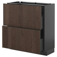 METOD / KNIVSHULT base cabinet with 2 drawers, black-grey/Sinarp brown, 80x37 cm