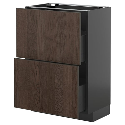METOD / KNIVSHULT - METOD / KNIVSHULT Base cabinet with 2 drawers, black-grey/Sinarp brown, 60x37 cm