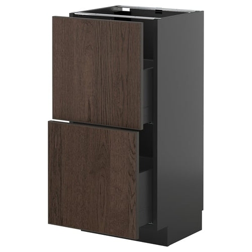 METOD / KNIVSHULT - METOD / KNIVSHULT Base cabinet with 2 drawers, black-grey/Sinarp brown, 40x37 cm