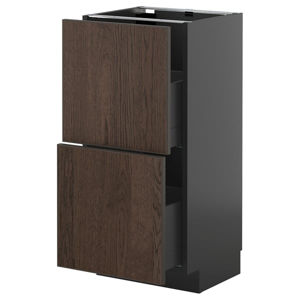 METOD / KNIVSHULT - METOD / KNIVSHULT Base cabinet with 2 drawers, black-grey/Sinarp brown, 40x37 cm