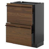 METOD / KNIVSHULT base cabinet with 2 drawers, black-grey/Stensta dark brown ash veneer, 60x37 cm