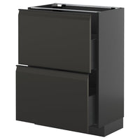 METOD / KNIVSHULT base cabinet with 2 drawers, black-grey/Upplöv matt anthracite, 60x37 cm
