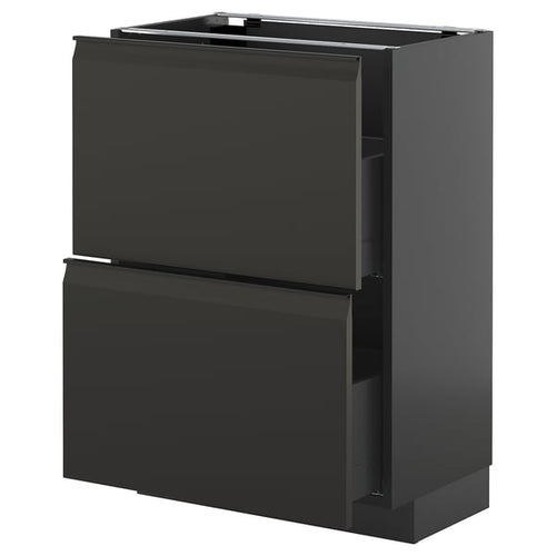 METOD / KNIVSHULT - METOD / KNIVSHULT Base cabinet with 2 drawers, black-grey/Upplöv matt anthracite, 60x37 cm