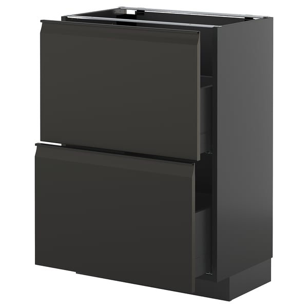 METOD / KNIVSHULT - METOD / KNIVSHULT Base cabinet with 2 drawers, black-grey/Upplöv matt anthracite, 60x37 cm