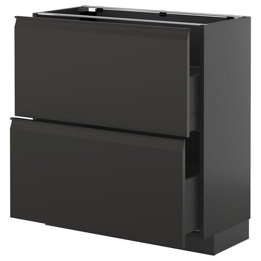 METOD / KNIVSHULT - METOD / KNIVSHULT Base cabinet with 2 drawers, black-grey/Upplöv matt anthracite, 80x37 cm