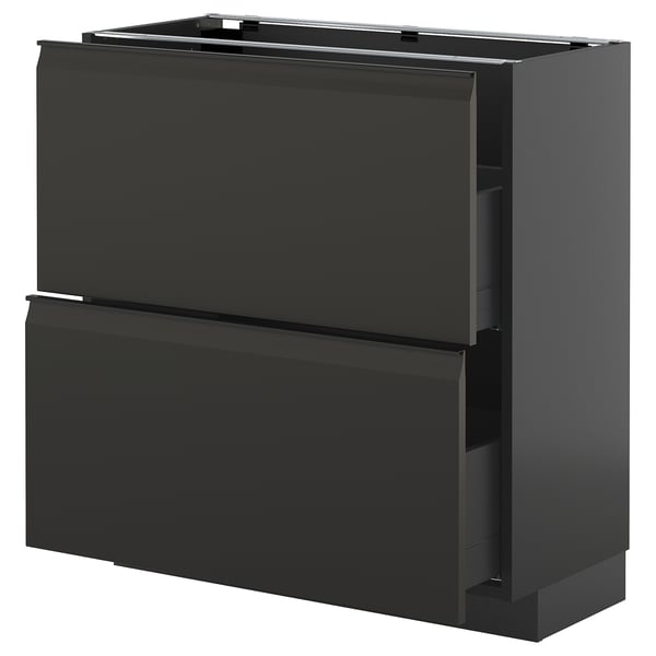 METOD / KNIVSHULT - METOD / KNIVSHULT Base cabinet with 2 drawers, black-grey/Upplöv matt anthracite, 80x37 cm