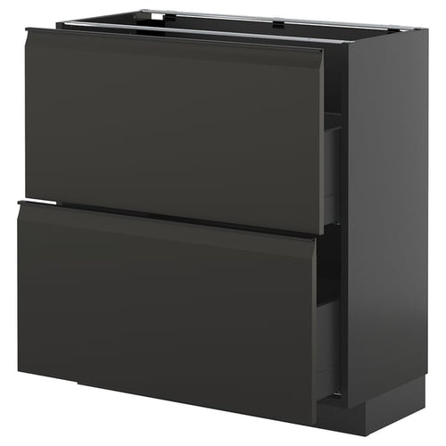 METOD / KNIVSHULT - METOD / KNIVSHULT Base cabinet with 2 drawers, black-grey/Upplöv matt anthracite, 80x37 cm