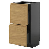 METOD / KNIVSHULT base cabinet with 2 drawers, black-grey/Voxtorp oak effect, 40x37 cm