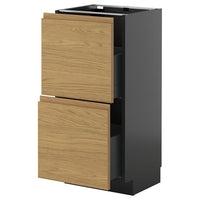 METOD / KNIVSHULT base cabinet with 2 drawers, black-grey/Voxtorp oak effect, 40x37 cm