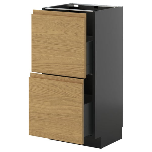 METOD / KNIVSHULT - METOD / KNIVSHULT Base cabinet with 2 drawers, black-grey/Voxtorp oak effect, 40x37 cm